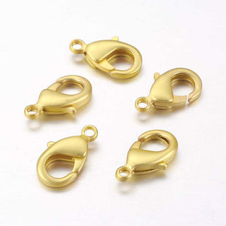 Brass Lobster Claw Clasps, Matte Gold Color, 15x8x3mm, Hole: 2mm *(Packed 5))
