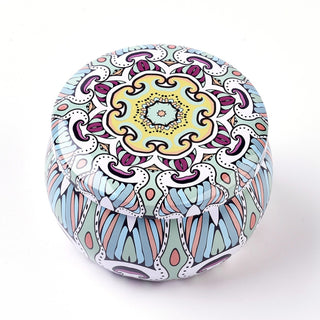 Printed TinPlate Round Storage Box.  w/ Matching Lid.  5 x 7.7cm.   (See Drop Down for Options).