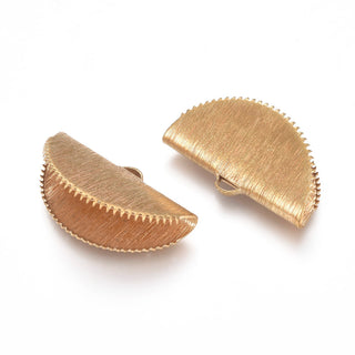 Brass Ribbon Crimp Ends, Brushed, Half Round, Unplated, 25x14x8~9mm, Hole: 3x1.5mm.  Packed 4 Ends.