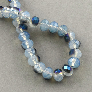 Faceted Glass Rondelle (6 x 4mm) *Half Electroplated Bold Blue on Creamy Soft Blue  (approx 100 beads per 15.5" Strand)