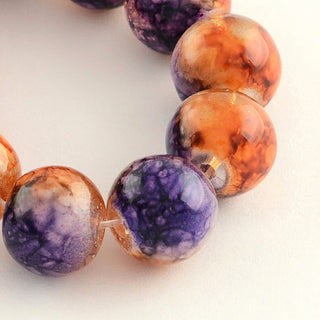 Glass Round (Browny/Orangey and Purple over White)  15" strand (8 mm Beads)