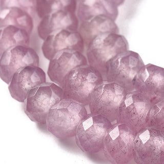 Dyed Natural Malaysia Jade Rondelle Beads Strands, Faceted, Flamingo, 4x2~3mm, Hole: 1mm; *Approx 140 Beads on a 14 inch strand