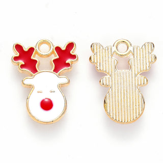 Enamelled Reindeer Charm.  (Big Red Nose). 17x12x3.5mm, Hole: 2.5mm.   Sold Individually.
