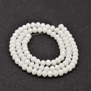 Glass Beads Strands, Faceted Rondelle , White, 6 x 4mm, Approx 94 Beads