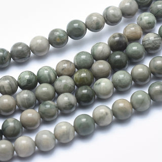 Jasper Rounds (Natural Green Line) *6/ 8/10 mm  (See drop down for size options)