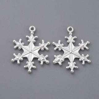 Snowflake Charm.  Elegant.  Metal.  Bright Silver Color.  29 x 22 x 3mm.   Sold Individually.