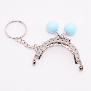 Iron Purse Clasp Frame, with Plastic Beads, Bag Kiss Clasp Lock, Light Sky Blue, 103mm