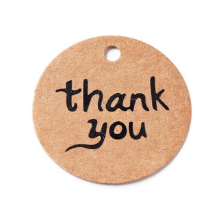Paper Gift Tags, Hang Tags, Round-"Thank You", 40x0.3mm, Hole: 3mm.  Packed 100
