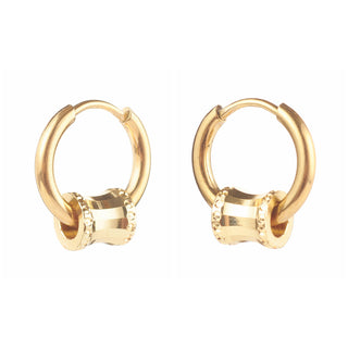 304 Stainless Steel Huggie Hoop Earrings, with Vase Brass Beads, Real 18K Gold Plated, 15mm, Pin: 1mm.  (Sold per pair)