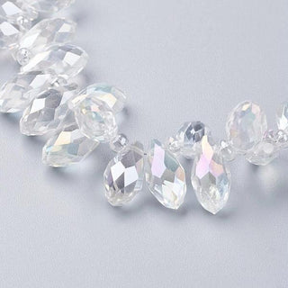 Crystal Glass Beads Strands, Faceted, Drop, Clear AB, 12x6mm, Hole: 1mm; about 100pcs/strand, 16.5"