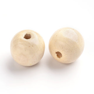 Round Coated Wooden Large Hole Beads, Lead Free, Creamy White, 19~20x17.5~18mm, Hole: 4.5mm; *Packed 20 Beads