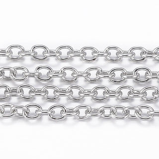 304 Stainless Steel Cable Chains, Soldered, Oval, Stainless Steel Color, 2x1.5x0.4mm.  Sold by the Foot