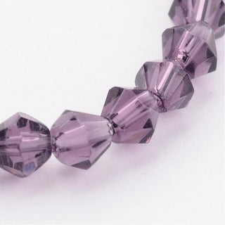 Bicone Beads Faceted.  Purple Glass (4 x 4mm)  (approx 82 beads on a 14" strand)