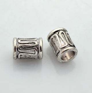 Tibetan Style Alloy Beads, Column, Antique Silver, about 8mm long, 6mm wide, hole: 4mm