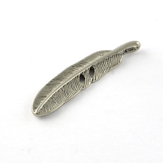 Tibetan Style Leaf Alloy Big Pendants, Antique Silver, 53x12x3.5mm, Hole: 2x6mm;  Sold Individually