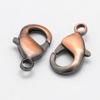 Brushed Red Copper Environmental Brass Lobster Claw Clasps, Cadmium Free & Nickel Free & Lead Free, 12x7x3mm, Hole: 1mm.   (Packed 12)