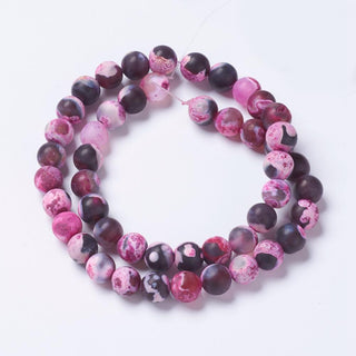 Agate (8 mm Size  Rounds) Gorgeous Cherry-Magenta- White Frosted. (16" strand)