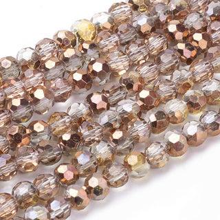 Glass Beads Half Electroplate Copper on Clear (4mm Faceted Rounds).  Approx 100 Beads.