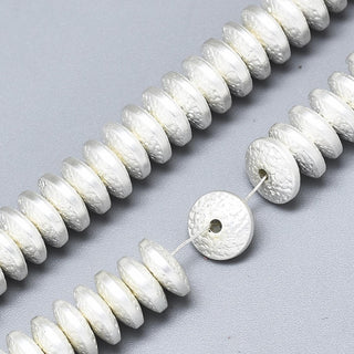 Electroplate Non-magnetic Hematite Beads Strands, Matte Style, Bumpy, Disc, Silver Plated, 8x3mm, Hole: 1.4mm, approx 120 Beads