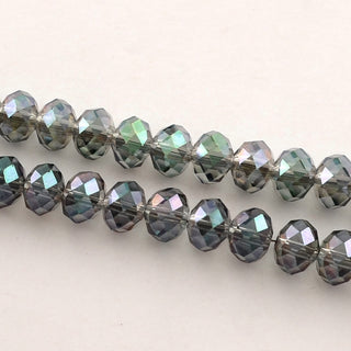 Crystal (Chinese) *Faceted Rondelle  (Electroplated Smoky Steel Blue)   4 x 3mm.   Approx 145 Beads on an 18" Strand.