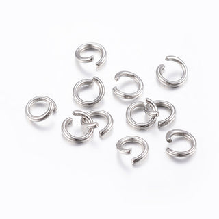 304 Stainless Steel Open Jump Rings, Stainless Steel Color, 9x1mm, 18 Gauge.  (50 Gram Bag/ approx 335 Rings)