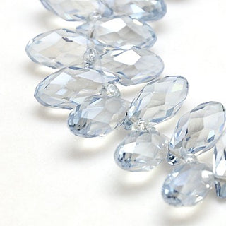 Crystal Glass Beads Strands, Faceted, Drop, Blue AB, 12x6mm, Hole: 1mm; about 100pcs/strand, 16.5"