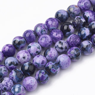 Fire Agate (Violet/ Blues) (8mm size- approx 50 Beads) (16" Strand.)