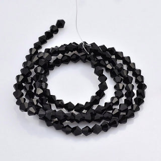 Bicone Beads, Faceted Glass Beads Strands, Black, 3x3mm, Hole: 0.5mm; about 150pcs/strand, 15.5"