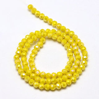 Glass Faceted 4mm ROUND Beads.  *Full Rainbow Plated. Yellow   *approx 100 Beads.