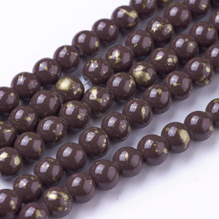 Opaque Baking Painted Glass Beads Strands, Round, Coffee, 4mm, Hole: 0.7mm, approx 215 beads.