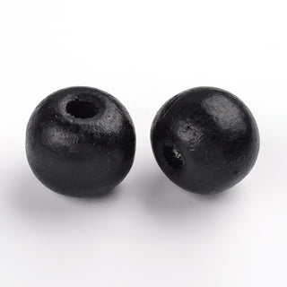 Round Coated Wooden Large Hole Beads, Lead Free, Black, 19~20x17.5~18mm, Hole: 4.5mm; *Packed 20 Beads