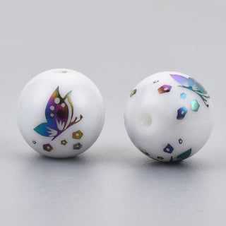 Electroplate Glass Beads, Round with Butterfly Pattern, Multi-color Plated, 10mm, Hole: 1.2mm (10 Beads per Strand)