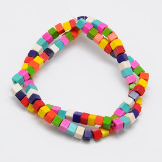 Howlite Cube Beads.  4x4x4mm.  Multi Color.   (Approx 95 Beads/ Strand)