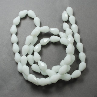 Glass Beads Strands, Imitation Jade Beads, Faceted, Teardrop, White, 6x4mm, Hole: 1mm. Approx 70 Beads. Approx