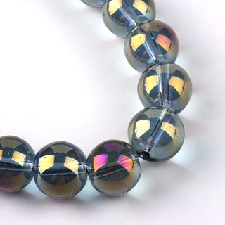 Half Plated Transparent Glass Beads Strands, *Rainbow Plated, Round, Vivid Purple, 6mm, Hole: 1mm; about 135 Beads