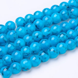 Drawbench Glass Round (Deep Blue with Black Veins)  15" strand (8 mm Beads-Approx 50 Beads))