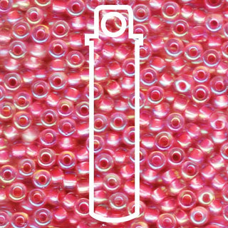 Seed Bead (MIYUKI 6/0)  Round.  (Hot Pink Lined Crystal AB)  20gm tube.
