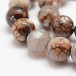 Faceted Natural Fire Agate Beads Strands, Round, Natural, 12mm, Hole: 1.5mm;about 30~32pcs/strand, 14"(35.6cm)