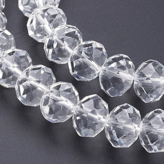 Glass Beads, Faceted, Rondelle, (Clear), 10 x 8mm, Hole: 1mm.  (Approx 65 Beads/ Strand)