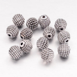 Tibetan Style Alloy Beads, Round, Lead Free & Nickel Free, Antique Silver, 9mm, Hole: 2mm.  *Packed 10 Beads.
