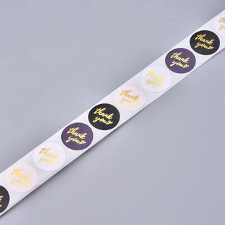 "Thank You"- Self Adhesive Paper Label Tag Stickers, (asst. Gold Foil Print on Colored Backgrounds).  *Round.  about 500pcs/roll