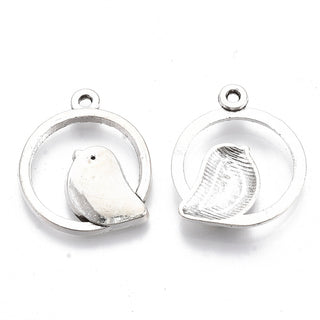 Tibetan Style Alloy Pendants/ Large Charm ,Round Ring with Bird, Antique Silver, 24x20.5x2.5mm, Hole: 1.4mm,  (Sold Individually)