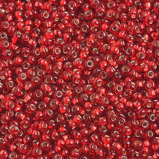 Czech 10/0 Seed Beads.  (Round).  Silver Lined Light Red.  (Strung.  Approx 23 grams)