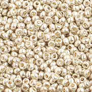 Czech 10/0 Seed Beads.  (Round).  Metallic Silver.  (Strung.  Approx 23 grams)