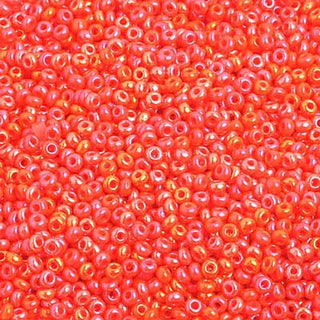 Czech 10/0 Seed Beads.  (Round).  Opaque Orange AB  (Strung.  Approx 23 grams)