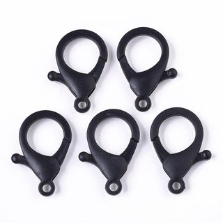 Plastic Lobster Claw Clasps, Black, 35x24.5x6mm, Hole: 3mm.   (Packed 5 Clasps)