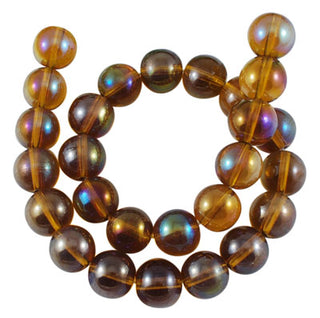 Glass Rounds *Clear Brown Saddle with an AB finish! .   8 mm.  *Approx 40 Beads