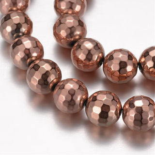 Non-Magnetic Hematite Beads Strands, Faceted, Round, Rose Gold Color Plated, 12mm, Hole: 1mm; *Approx 33 Beads