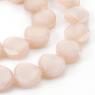 Pearl Luster Plated Glass Bead Strands, Faceted Flat Round, Pink, 14x7mm, Hole: 1mm; about 12 Beads/strand, 13.7"