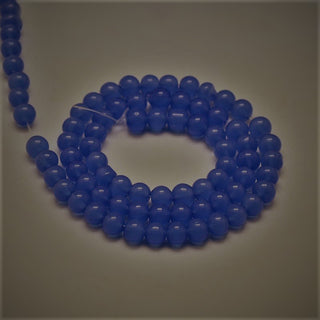 Glass Bead (Round 8mm) Deep "Imitation Jade" Blue   (approx 50 Beads)